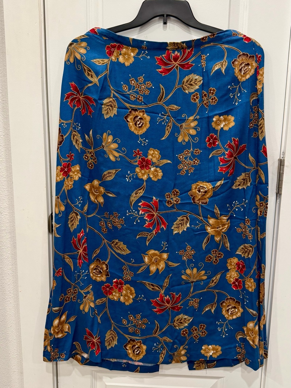 Sag Harbor Blue Maxi Skirt with Gold and Red Floral Print